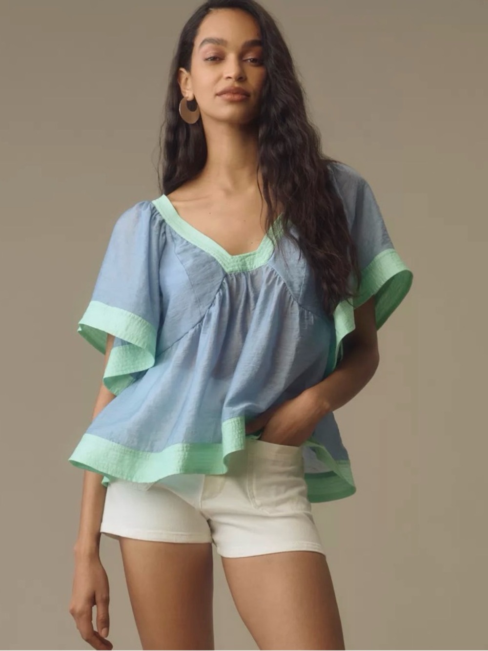 Anthropologie Colorblock Babydoll Top XS